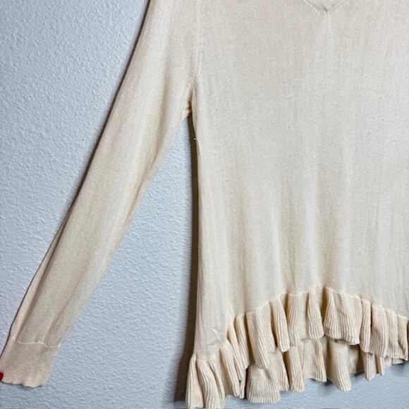 Claudia Nichole Luxury Silk/Cashmere Cream Ruffle Pullover Sweater Sz Med - Picture 7 of 12